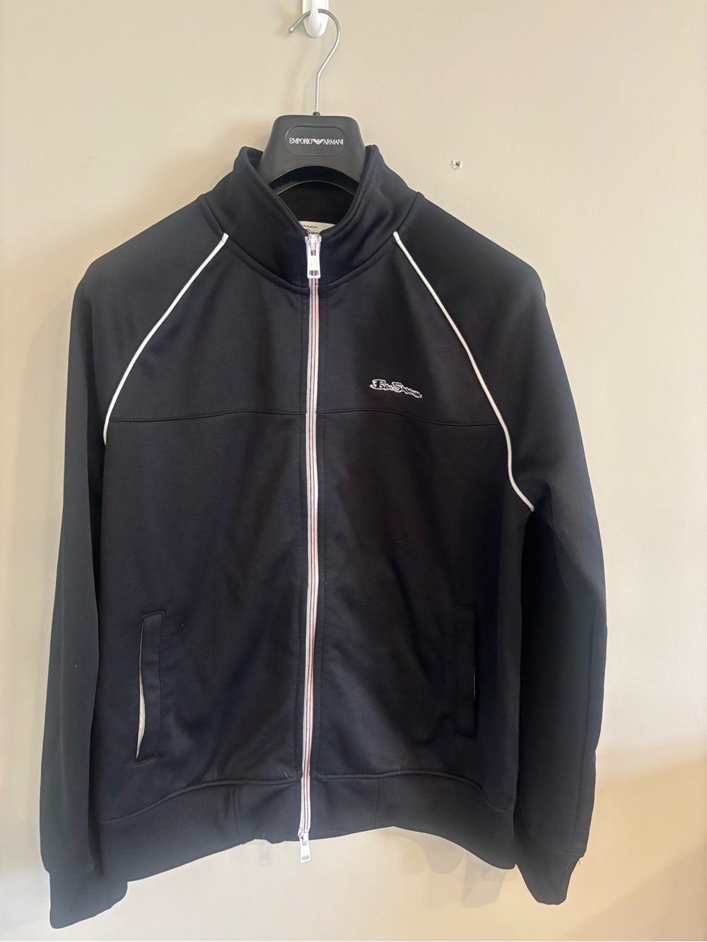 Men's Black Track Jacket with White Piping Ben Sherman Large